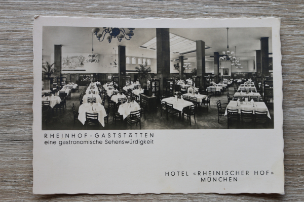 AK München / 1939 / Hotel Rheinischer Hof / Gaststätte Speisesaal Einrichtung Möbel